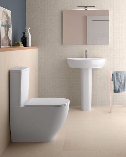 Sanitarios y complementos para el cuarto de baño: Porcelana sanitaria, bachas, asientos de inodoro, vanitorys y accesorios para discapacitados o con movilidad reducida, marcas Ferrum, Roca, Alemyr, UDG y Rohermet.